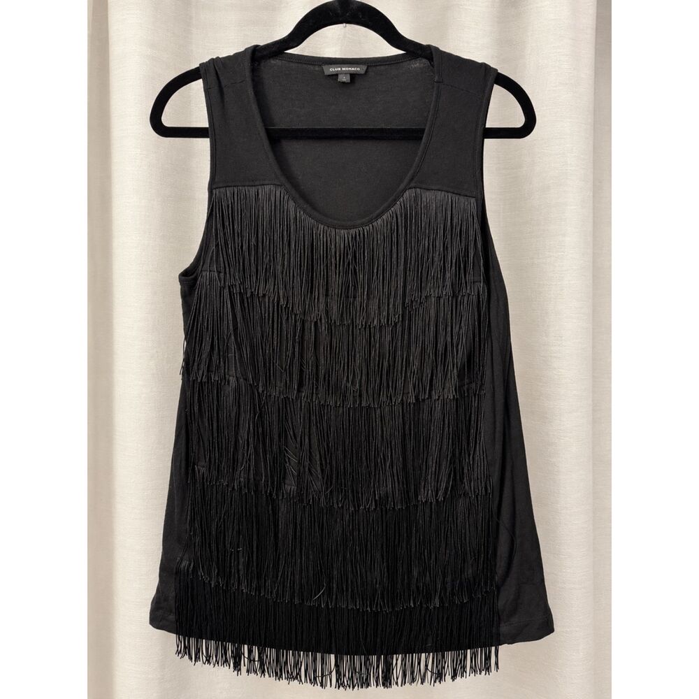 Club Monaco black fringe tank S